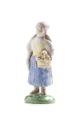 Dievčatko s košíkom by Ferdiš Kostka, Okolo 1950, Ručne maľovaná, glazovaná keramika, sold Dec 2019