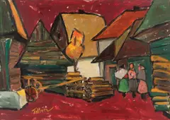 Michal Tillner, Na dvore, 1970, Olej na kartóne
