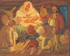 Jan Hála, Betlehem (Noc v chlieve), 1946, Olej na kartóne