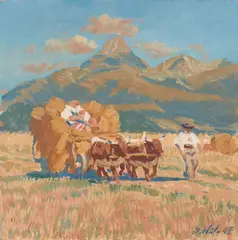 Jan Hála, Zváženie obilia (S úrodou), 1945, Olej na plátne