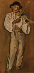 Chlapec s husľami by Jan Hála, Okolo 1920, Olej na plátne, sold Oct 2019