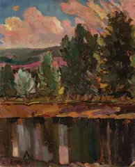 Pri jazere by Adalbert Erdely, Po 1920, Olej na kartóne, sold Oct 2019