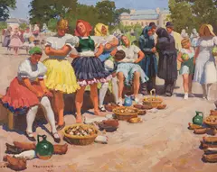 Jozef Teodor Mousson, Na trhu v Michalovciach, 1935, Olej na plátne