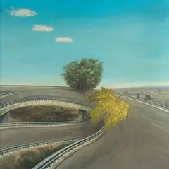 Oľga Johanidesová, Preč z mesta, 1986, olej na kartóne