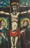Vincent Hložník, Ukrižovanie, 1950, Drevorez ručne kolorovaný akvarelom na papieri (100/100)