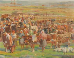 Gejza Kieselbach, Trh s dobytkom, Okolo 1940, Olej na plátne