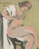 Eugen Nevan, Žena s osuškou, 1945, Gvaš na preglejke