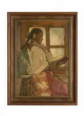 Jan Hála, Važecké dievča (pri čítaní), 1943, Olej na hrubšom plátne
