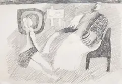 V interiéri by Milan Paštéka, Okolo 1970, Ceruza na papieri, sold Apr 2019