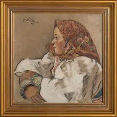 Jan Hála, Važecké dievča z profilu, 1943, Olej na vrecovine