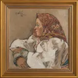 Jan Hála, Važecké dievča z profilu, 1943, Olej na vrecovine