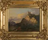 Jozef Ginovský, Krajina s kostolom na brale, 1855, Olej na dreve
