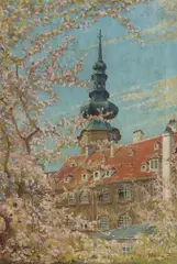 Vojtech Marx, Rozkvitnuté čerešne pred Michalskou bránou, 1924, Olej na plátne