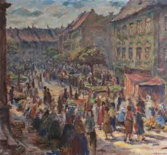 Milan Dobeš, Trh na Rybnom námestí, 1954, Olej na plátne