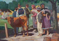 Theodore Bechnik, Trhy v Starej Turej, Okolo 1940, Olej na kartóne
