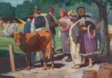 Theodore Bechnik, Trhy v Starej Turej, Okolo 1940, Olej na kartóne