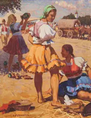 Vilam Euzéb Mousson, Na hrnčiarskom trhu, Okolo 1960, Olej na kartóne