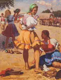 Vilam Euzéb Mousson, Na hrnčiarskom trhu, Okolo 1960, Olej na kartóne