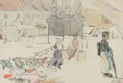 Námestie v Hodoníne by Martin Benka, Okolo 1910 - 14, Akvarel na papieri, sold Apr 2019