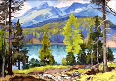 Štrbské pleso – Kriváň by Jaroslav Votruba, 1942, Tempera na papieri, sold Dec 2018