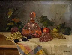 Július Bukovinský, Zátišie s ovocím a karafou, Okolo 1940, Olej na plátne