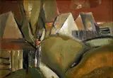 Dedinský motív by - Rusková Zuzana Bellušová, 1984, Olej na kartóne, sold Dec 2018