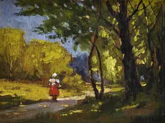 Kálmán Tichy, Žena na okraji lesa, Okolo 1910, Olej na dreve
