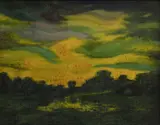 Anton Jasusch, Západ slnka nad krajinou, Pred 1914, Olej na kartóne