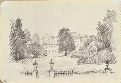 Ľudovít Fulla, Kaštieľ v parku, Okolo 1925, Kresba ceruzou na papieri