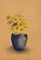 Martinčeková Ester Šimerová, Kvety v modrej váze, Okolo 1950, Akvarel na papieri