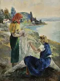 János Lajos Tihanyi, Ženy s rybárskymi sieťami, Okolo 1920, Olej na plátne