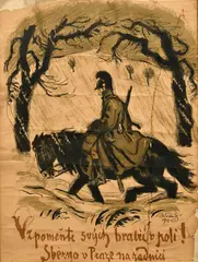 Max Švabinský, Vzpomeňte svých bratří..., 1914, Lavírovaná kresba tušom, akvarelom na papieri