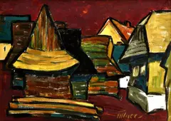 Michal Tillner, Drevenice, Okolo 1960, Olejová tempera na tvrdenom kartóne