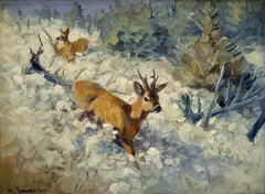 Karl Sovanka, Srnec a srnka, Okolo 1940, Olej na plátne
