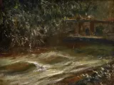Ladislav Mednyánszky, Dvaja nad rozbúreným potokom, Okolo 1900, Olej na plátne