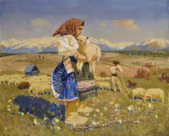 Jan Hála, Važecké dievča s ovečkou, 1951, Olej na plátne