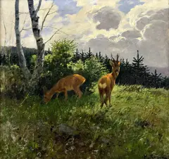 Karl Sovanka, Srnček a srnka, Okolo 1940, Olej na plátne