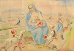 Karol Ondreička, Sedliacka madona, Okolo 1945, Akvarel na papieri