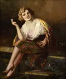 Richard Geiger, Žena s cigaretou, Okolo 1920, Olej na kartóne