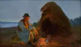 Andor G. Horváth, Pri ohni, Okolo 1930, Olej na kartóne