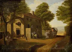 Hendrick ter Brughen, Odpočinok pred krčmou, Okolo 1800, Olej na plátne