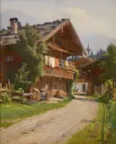 Josi Straka, Vidiecky dom v Alpách, Okolo 1920, Olej na plátne
