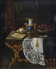 Mathilde Winker, Starožitnícke zátišie, Okolo 1920, Olej na dreve