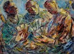 Emil Paulovič, Kartári, 1985, Akryl na kartóne