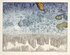 Peter Kľúčik, Vtáčia moc, 1988, Lept na papieri. E.A.