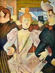 František Zvarík, La Goullue s dvoma ženami vstupuje do Moulin Rouge (podľa Toulouse - Lautreca), 1986, Olej na plátne