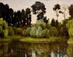 Krajina s rybníkom by Max Schurmann, Okolo 1920, Olej na plátne, sold Jun 2018