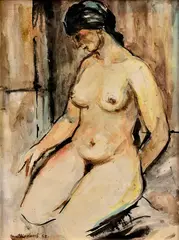 Ján Mudroch, Sediaci akt, 1942, Akvarel na papieri