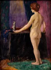 Herman Benjamin, Stojaci akt so soškou, Okolo 1920, Olej na kartóne