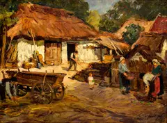 Franz Gaál, Na dedinskom dvore, Okolo 1920, Olej na plátne